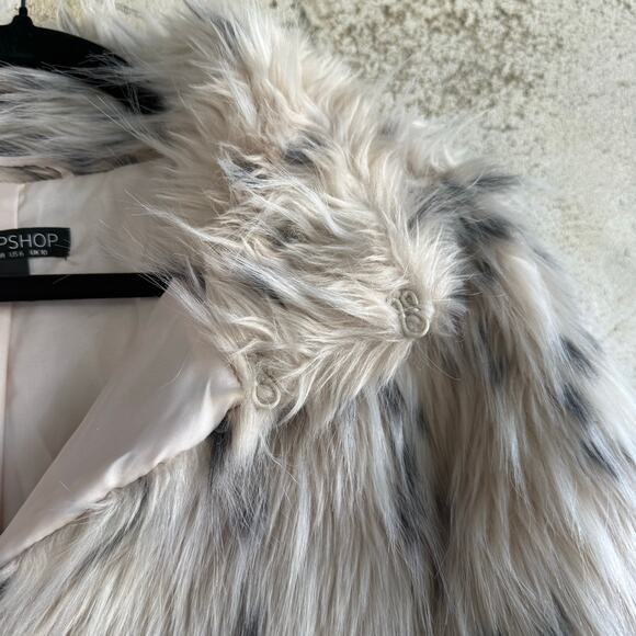 Topshop Faux Fur Jacket Teddy Plush Animal Print Y2K Model Off Duty Coat Size 6 - Picture 3 of 8